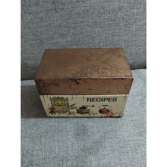 Vtg Recipe Receipt Tin Colonial Eagle Teapot Coffee Grinder Rustic USA (1) - Picture 2 of 8